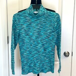T by Talbots Sweater Teal Quilted Mock Neck Long Sleeve Pullover Size  LP